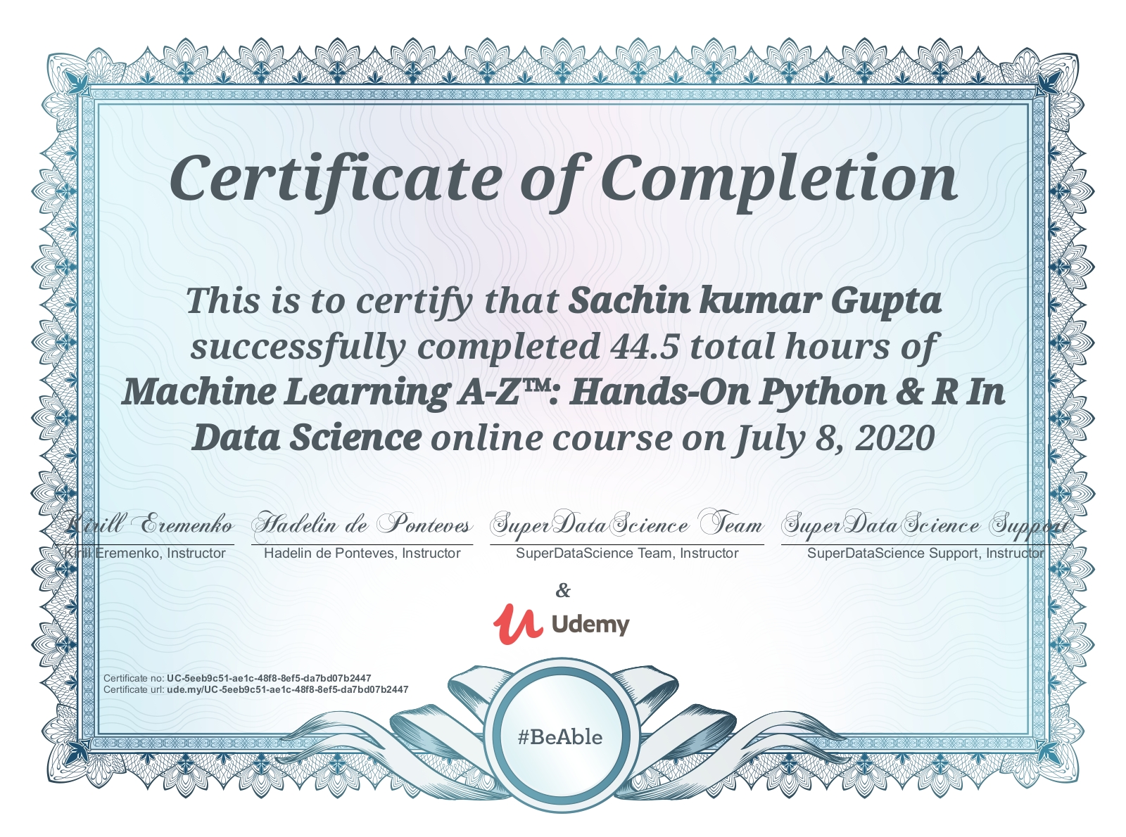 Machine Learning Certificate