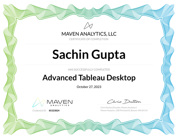Advanced Tableau Desktop badge